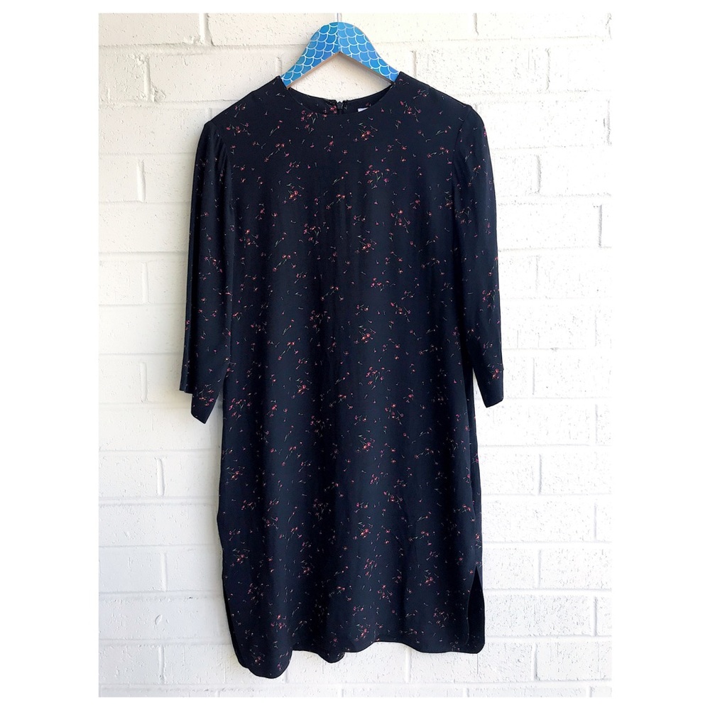 & Other Stories Black Floral Viscose Shift Dress